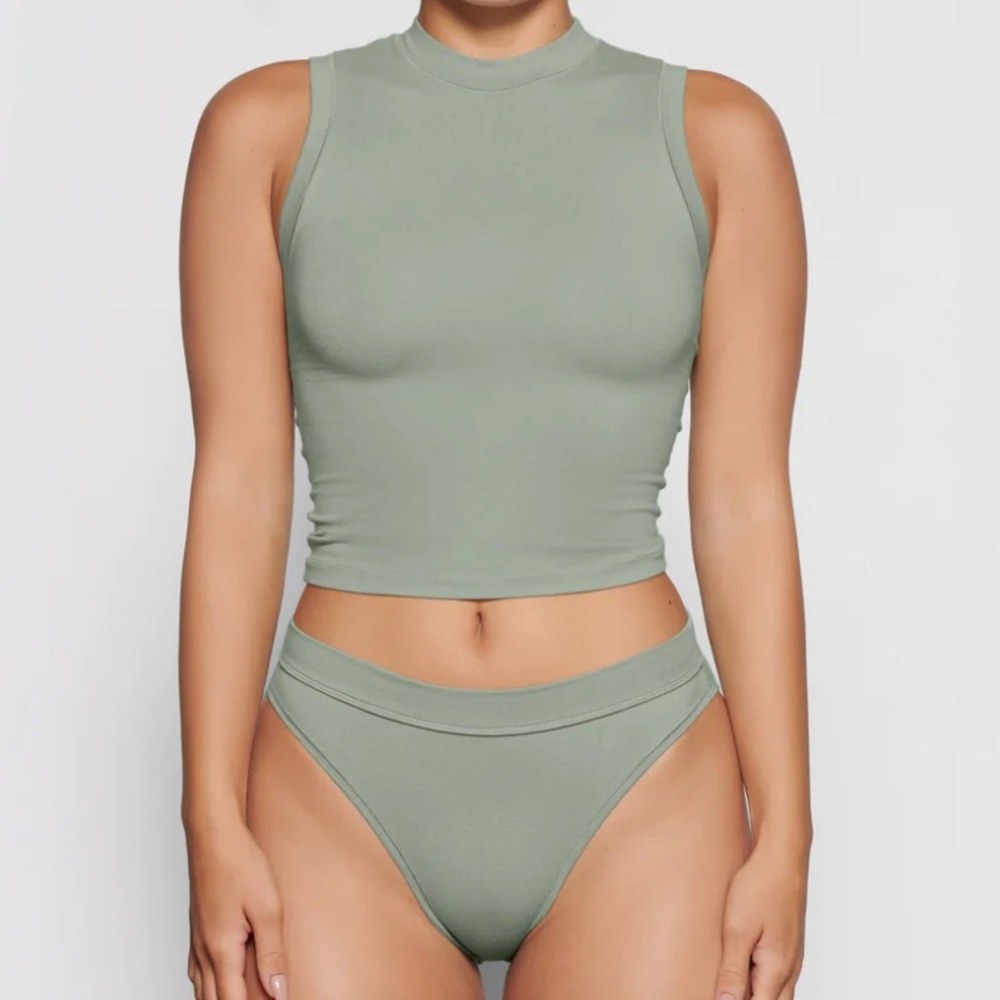Skims Cotton Jersey Mock Neck Tank